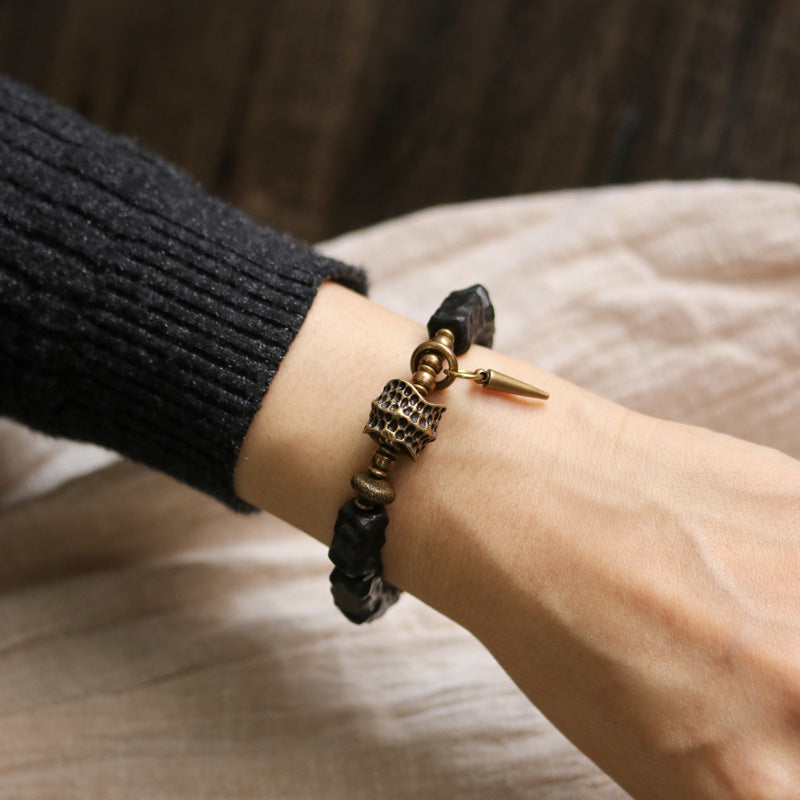 Buddha Stones Ebony Wood Copper Balance Protection Couple Bracelet - image 3