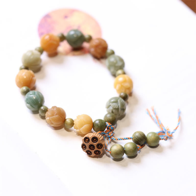 Buddha Stones Bodhi Seed Lotus Green Sandalwood Wisdom Harmony Bracelet - Bodhi Seed(Auspiciousness♥Luck) - image 0