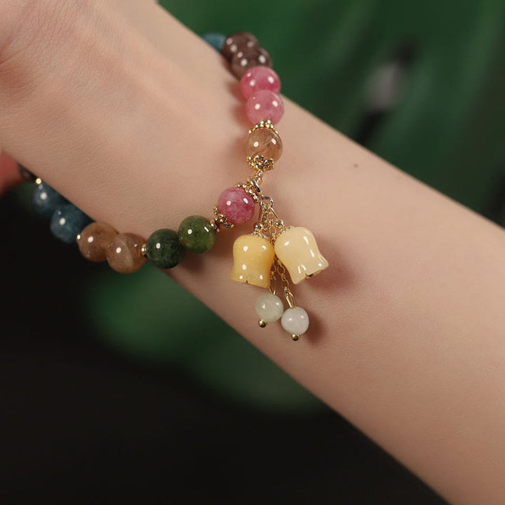 Buddha Stones Natural Colorful Tourmaline Flower Bead Love Bracelet - image 10