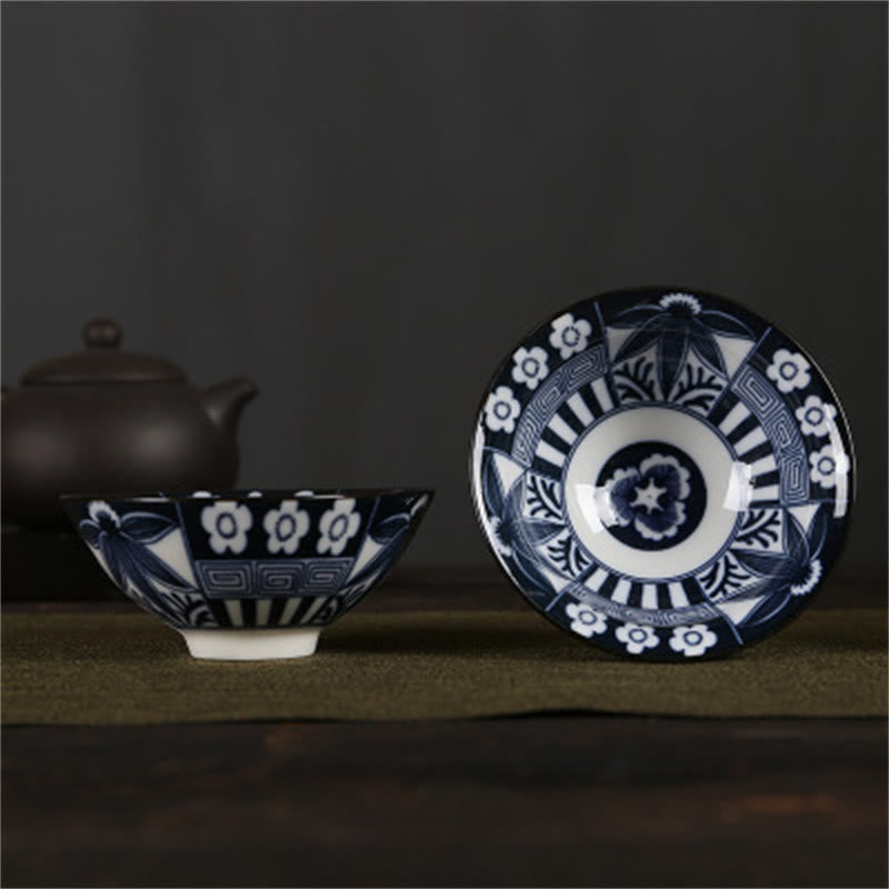 Buddha Stones Flowers Fu Character Mountains Lotus Cherry Blossoms Ceramic Teacup Kung Fu Tea Cup - Dark Blue Flowers 8.5cm*4cm*90ml - image 44