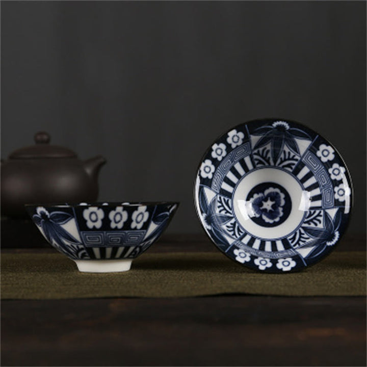 Buddha Stones Flowers Fu Character Mountains Lotus Cherry Blossoms Ceramic Teacup Kung Fu Tea Cup - Dark Blue Flowers 8.5cm*4cm*90ml - image 44