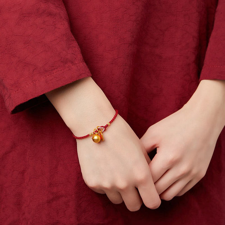 Buddha Stones Handmade Fu Character Charm Luck Happiness Bell Red Rope Bracelet - image 8