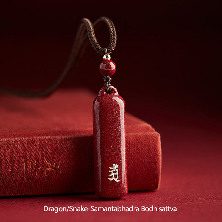 Buddha Stones Chinese Zodiac Natal Buddha Cinnabar Amulet Protection String Necklace Pendant - Brown - Dragon/Snake-Samantabhadra Bodhisattva - image 12