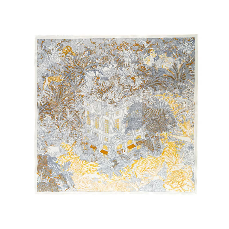 Buddha Stones Jungle Oil Painting Auspicious Clouds 100% Mulberry Silk Scarf Premium Grade 6A Double-sided Silk Neck Scarf - image 5