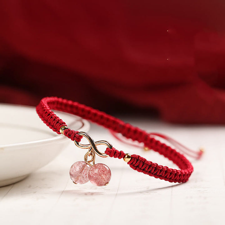 Buddha Stones Natural Strawberry Quartz Amethyst Green Phantom Bead Positive Bracelet - image 11