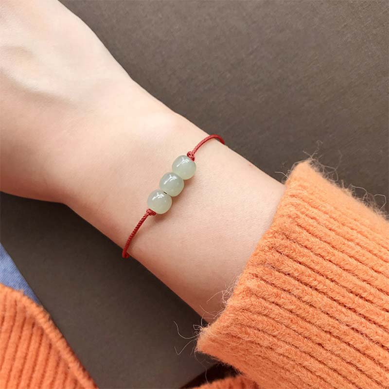 Buddha Stones Three Beads Jade Luck String Weave Bracelet - image 1