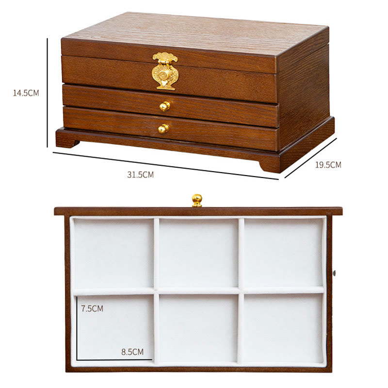 Buddha Stones Retro Wooden Jewelry Box Three-Layer Jewelry Storage Box - image 16