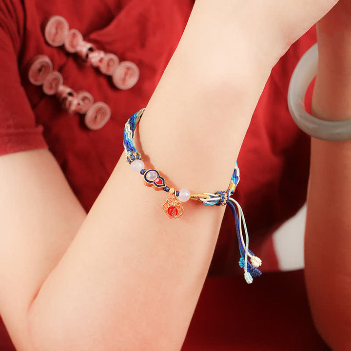 Buddha Stones 925 Sterling Silver Handmade Gourd Blessing String Reincarnation Knot Bracelet - image 2