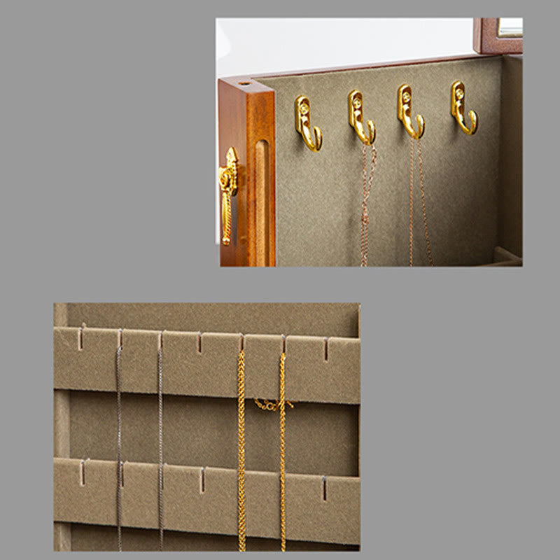 Buddha Stones Vintage Large Capacity Wooden Jewelry Box Jewelry Storage Box With Mirror - image 12