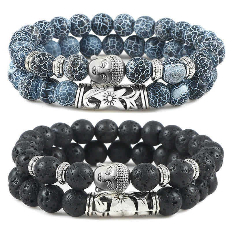 Buddha Stones 2Pcs Natural Crystal Agate Buddha Protection Bracelet - image 1