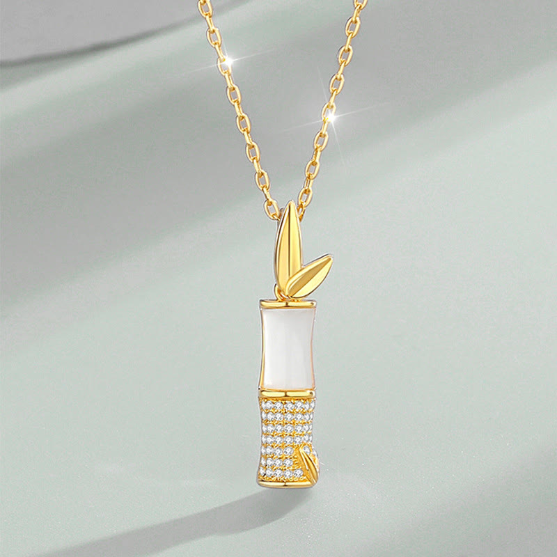 Buddha Stones 925 Sterling Silver Hetian White Jade Bamboo Happiness Necklace Pendant - White Jade(Protection♥Happiness) - image 0