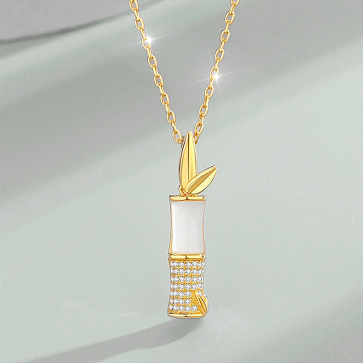 Buddha Stones 925 Sterling Silver Hetian White Jade Bamboo Happiness Necklace Pendant - White Jade(Protection♥Happiness) - image 0