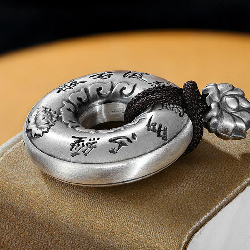 Buddha Stones 999 Sterling Silver Heart Sutra Lotus Peace Buckle Necklace Pendant - image 7