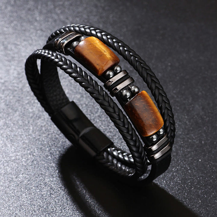 Buddha Stones Tiger Eye Power Magnetic Buckle Multilayered Leather Bracelet - image 5