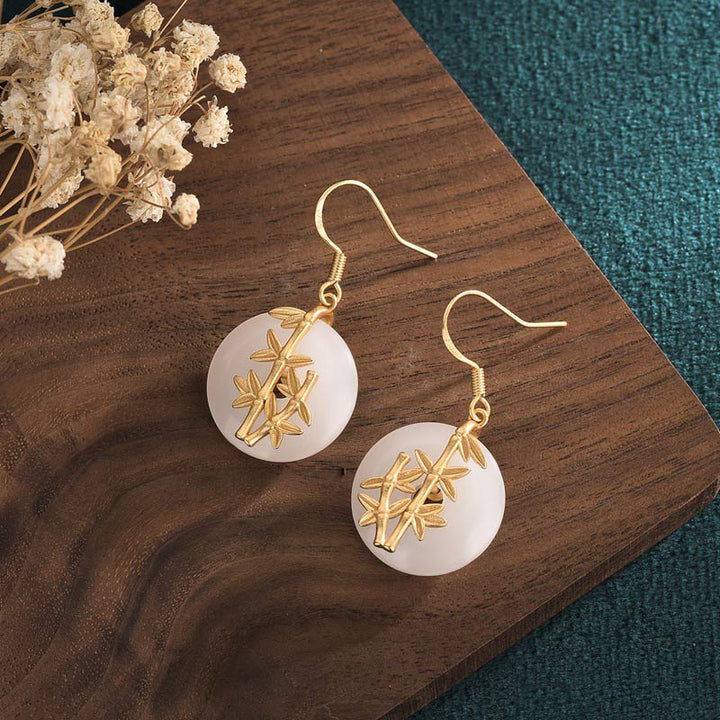 Buddha Stones FengShui White Jade Fortune Earrings - image 2