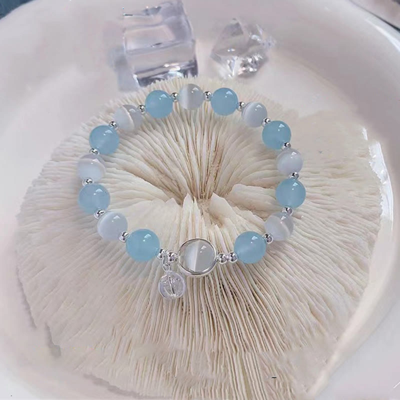 Buddha Stones 925 Sterling Silver Cat's Eye Aquamarine Support Charm Bracelet - image 2