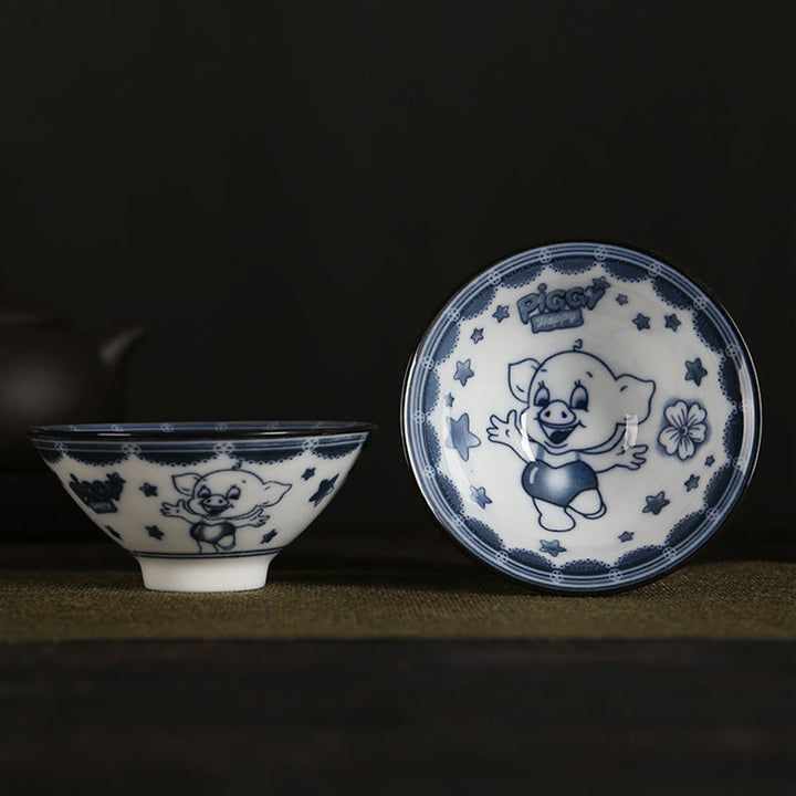 Buddha Stones Flowers Fu Character Mountains Lotus Cherry Blossoms Ceramic Teacup Kung Fu Tea Cup - Cute Pig 8.5cm*4cm*90ml - image 5
