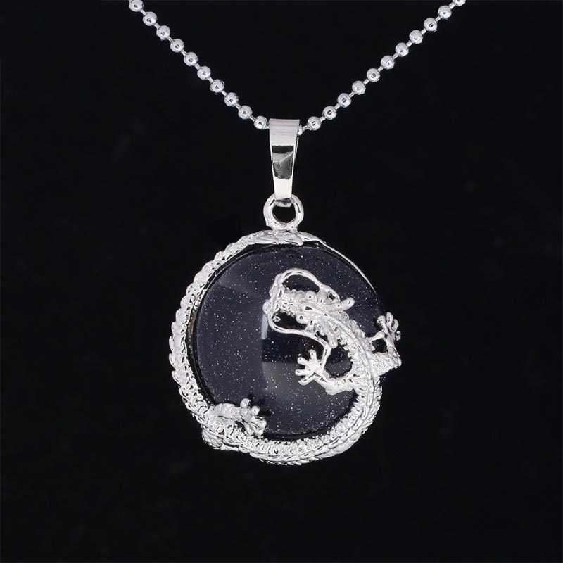 Buddha Stones Chinese Dragon Natural Quartz Crystal Healing Energy Necklace Pendant - Blue Sandstone - image 6