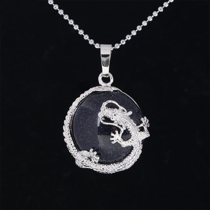 Buddha Stones Chinese Dragon Natural Quartz Crystal Healing Energy Necklace Pendant - Blue Sandstone - image 6
