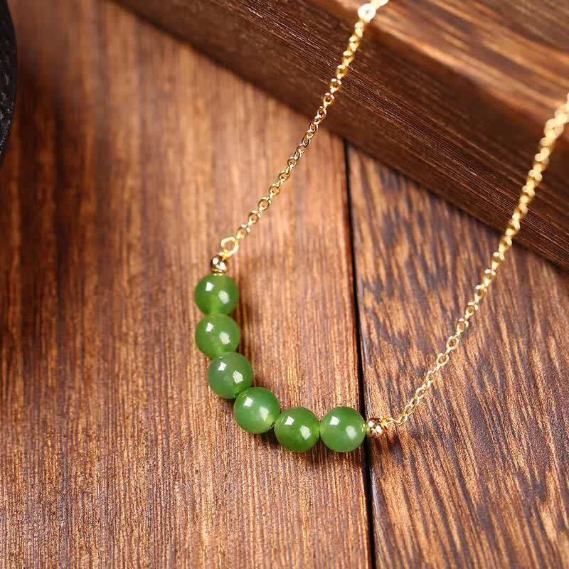 14k Gold Plated Hetian Cyan Jade Beaded Luck Necklace Pendant - image 2
