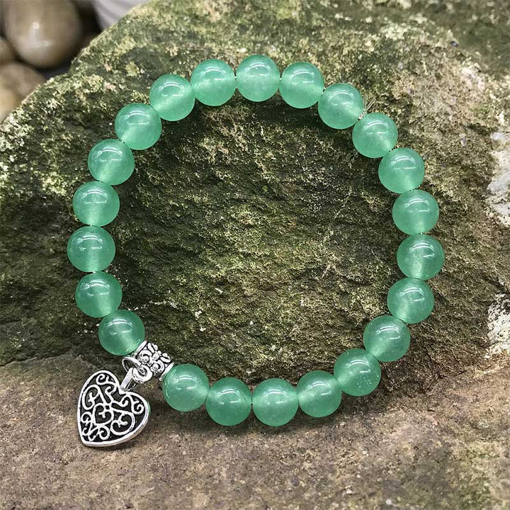 Natural Gemstone Lucky Love Heart  Charm Stretch Bracelet - Green Aventurine - image 5
