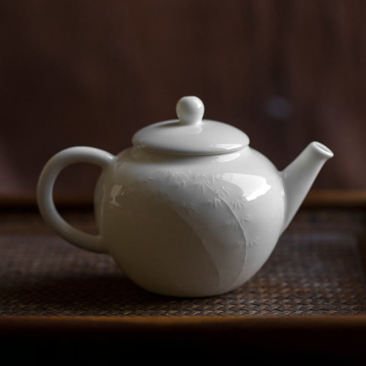 White Plum Pine Bamboo Engraved Design Ceramic Teapot - Bamboo(150ml) - image 6