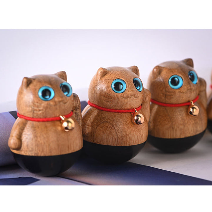Buddha Stones Mini Lucky Cat Kitten Phoebe Zhennan Wood Blessing Decoration - image 18