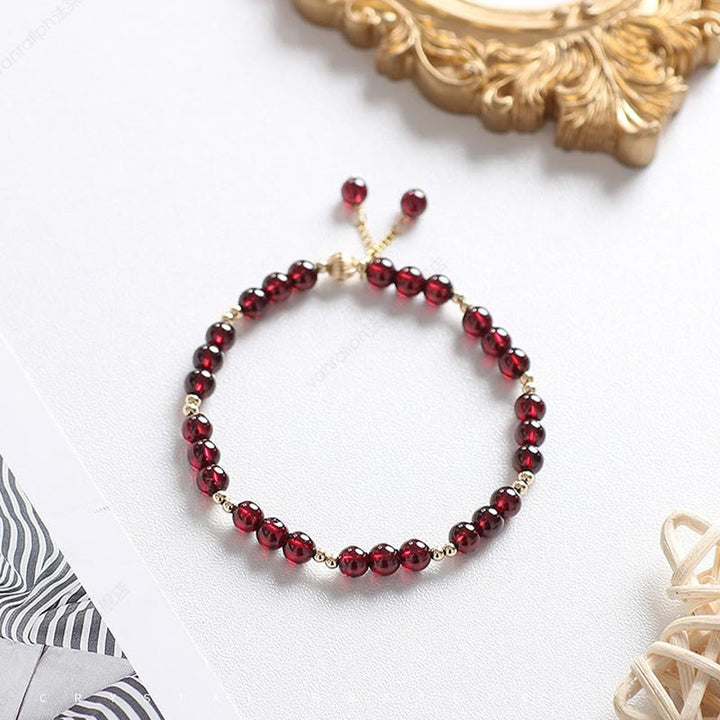 Buddha Stones 14K Gold Natural Garnet Calm Bracelet - image 3