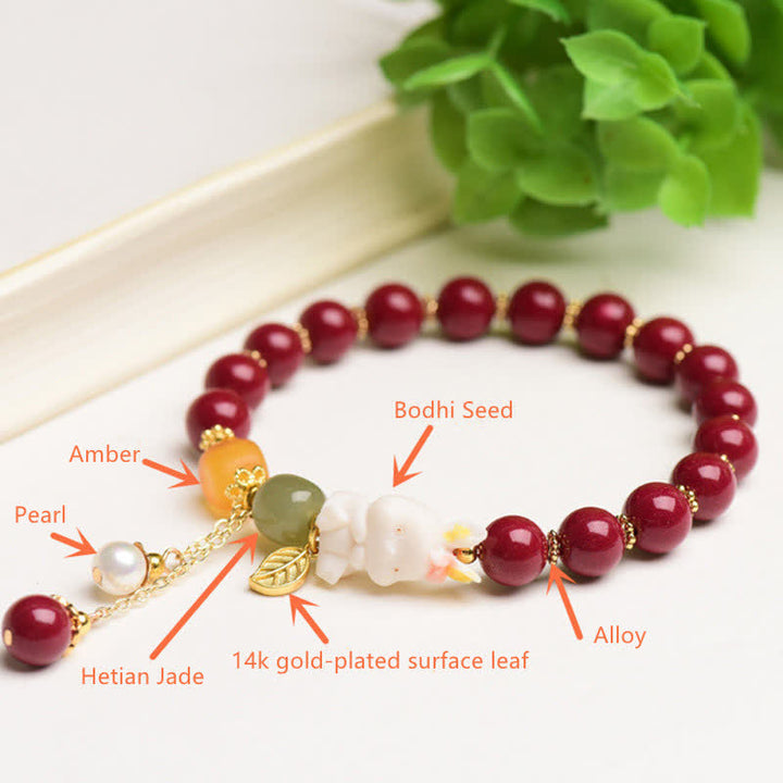 Buddha Stones Year of the Rabbit Cinnabar Hetian Jade Bunny Beaded Blessing Bracelet - image 9