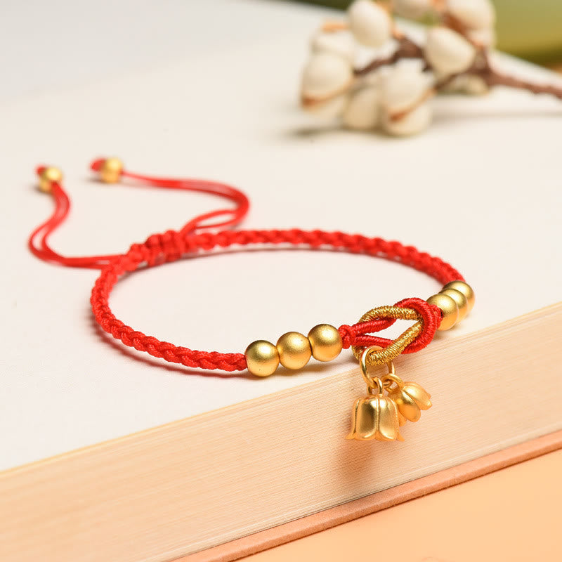 Buddha Stones Handcrafted Lily Of The Valley Flower Charm Design Luck Protection Braided Bracelet - Red Rope(Wrist Circumference 14-19cm) - image 0