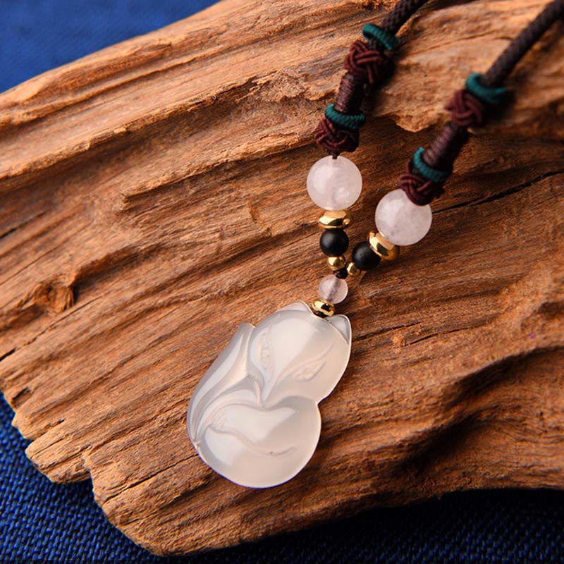 Buddha Stones Chalcedony Fox Pink Crystal Bead Harmony String Necklace Pendant - image 4