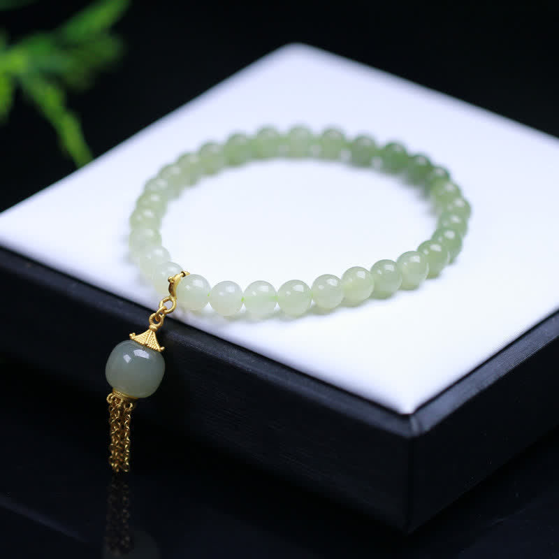 Buddha Stones 925 Sterling Silver Hetian Jade Beaded Wealth Charm Bracelet - image 1