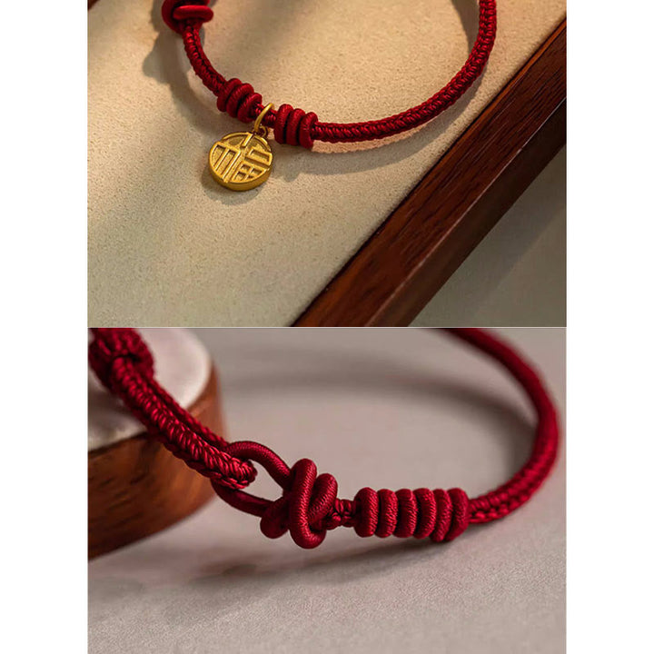 Buddha Stones Handmade Eight Thread Peace Knot Fu Character Charm Luck Happiness Red Rope Bracelet - image 6