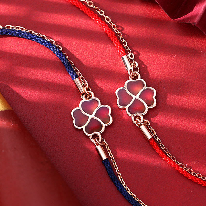 Buddha Stones 925 Sterling Silver Color-changing Four Leaf Clover Luck Protection Red String Bracelet - image 10
