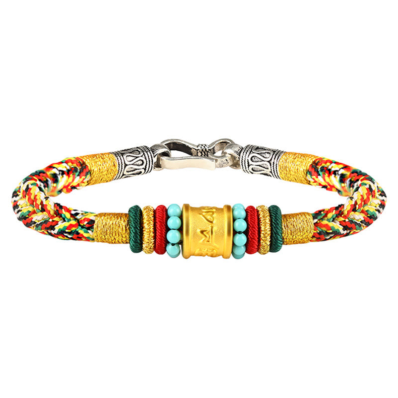 Buddha Stones Tibet 999 Gold Om Mani Padme Hum Handmade Eight Thread Peace Knot Luck Bracelet - image 14