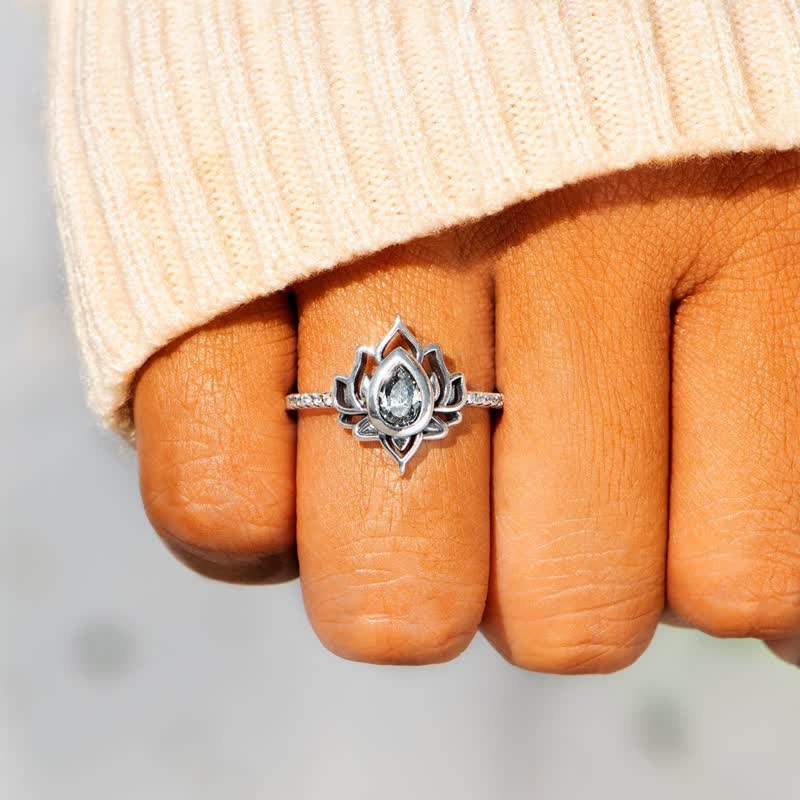 Buddha Stones Sterling Silver Lotus Zircon Blessing Protection Ring - image 5