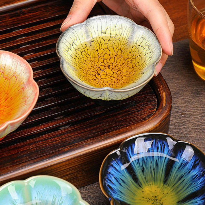 Buddha Stones 6Pcs Plum Blossom Petal Pattern Chinese Jianzhan Kiln Change Ceramic Teacup Kung Fu Tea Cup Bowl With Gift Box - image 4