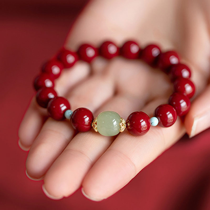 Buddha Stones Cinnabar Green Aventurine Fortune Luck Bracelet - Emperor Sand - 12mm - image 6