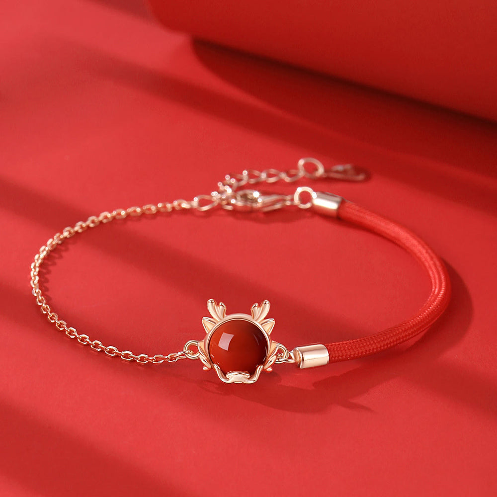 ❗❗❗A Flash Sale- Buddha Stones 925 Sterling Silver Year of the Dragon Cinnabar Red Agate Dragon Protection Bracelet Necklace Pendant Earrings Ring - Red Agate Rose Gold Bracelet(Wrist Circumference 14-16cm) - image 1