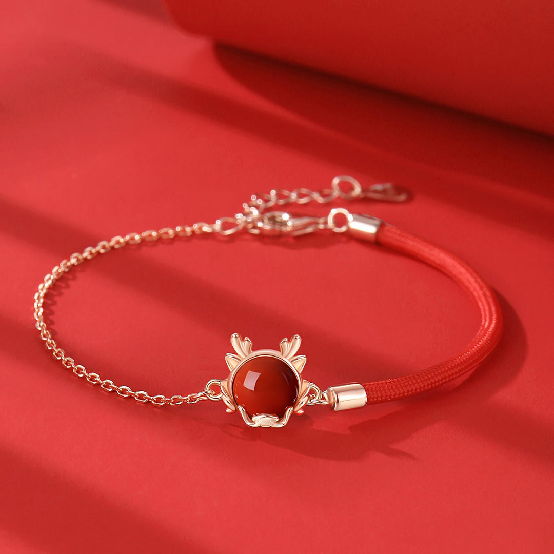 ❗❗❗A Flash Sale- Buddha Stones 925 Sterling Silver Year of the Dragon Cinnabar Red Agate Dragon Protection Bracelet Necklace Pendant Earrings Ring - Red Agate Rose Gold Bracelet(Wrist Circumference 14-16cm) - image 1