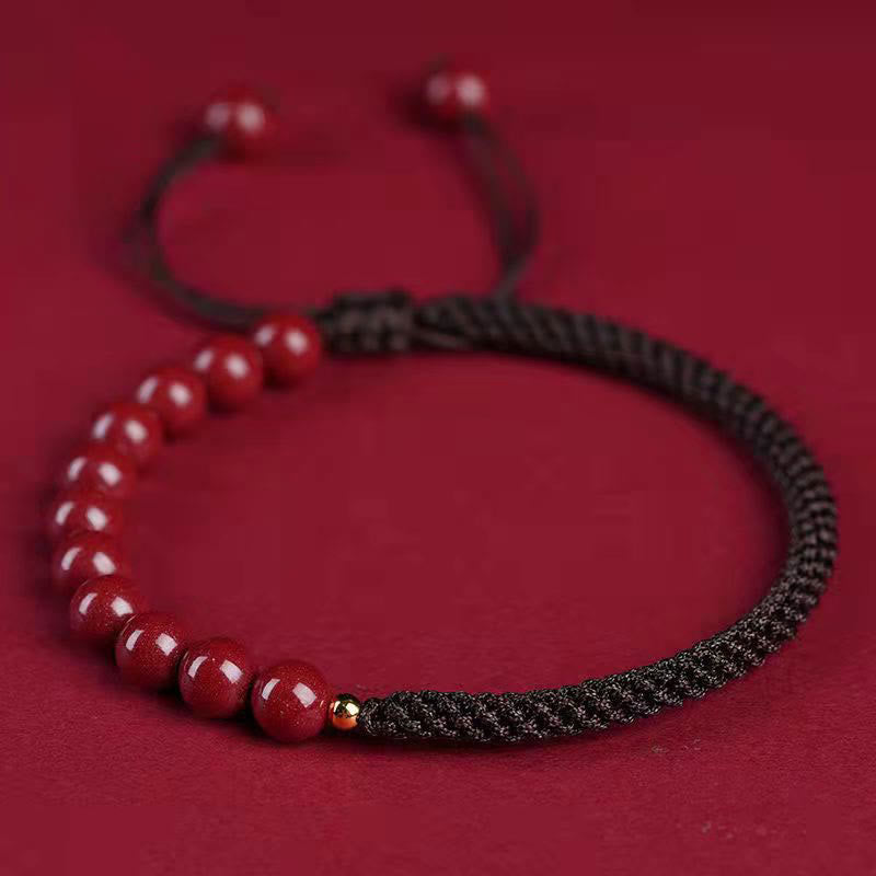 Buddha Stones Natural Cinnabar King Kong Knot Blessing String Bracelet - Cinnabar Brown String - 8mm - image 17