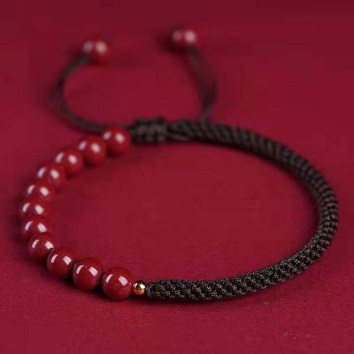 Buddha Stones Natural Cinnabar King Kong Knot Blessing String Bracelet - Cinnabar Brown String - 8mm - image 17