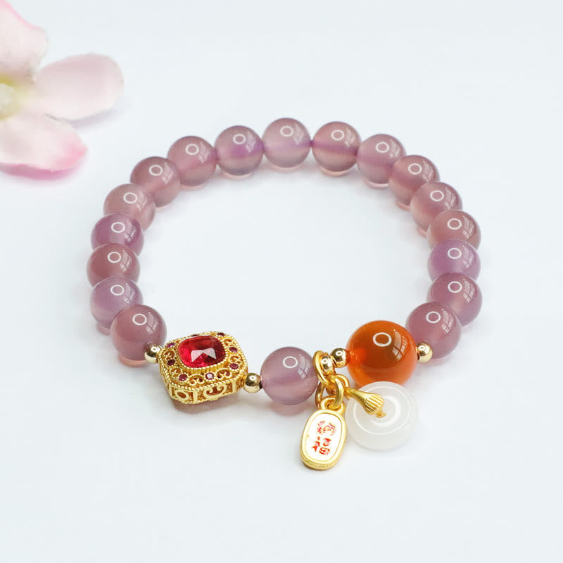 Buddha Stones Natural Purple Chalcedony Candy Agate Peace Buckle Harmony Lucky Fortune Charm Bracelet - Purple Chalcedony - image 0