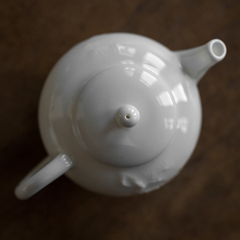 White Plum Pine Bamboo Engraved Design Ceramic Teapot - image 7
