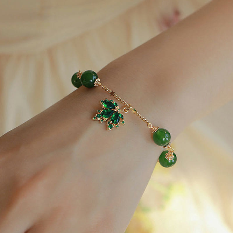 Buddha Stones 14k Gold Plated Green Chalcedony Maple Leaf Courage Strength Bracelet - image 5