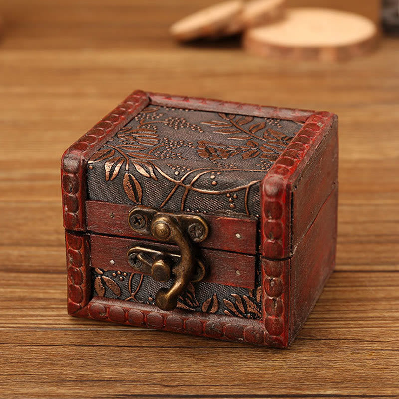 Buddha Stones Retro Small Square Wood Jewelry Box Lotus Grass Flower Grape Copper Coin Daffodil Jewelry Storage Box - Grape 8*6.5*6cm - image 13