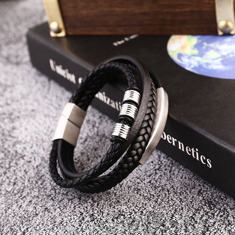 Buddha Stones Leather Multi-Layer Titanium Steel Balance Braided Magnetic Buckle Bracelet - image 9