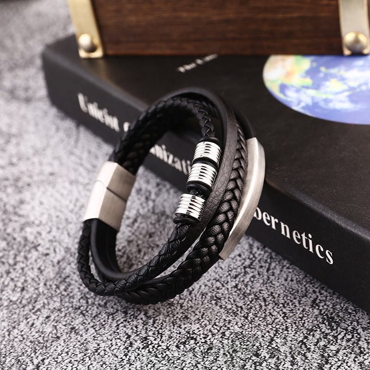 Buddha Stones Leather Multi-Layer Titanium Steel Balance Braided Magnetic Buckle Bracelet - image 9