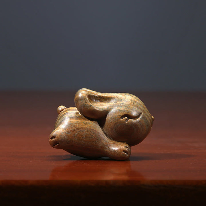 Buddha Stones Green Sandalwood Small Mini Cute Rabbit Bunny Peace Decorations - image 2