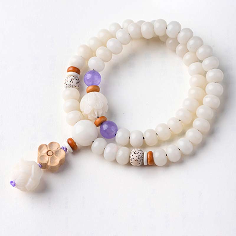 Buddha Stones Tibetan White Jade Bodhi Lotus Blessing Bracelet - image 15